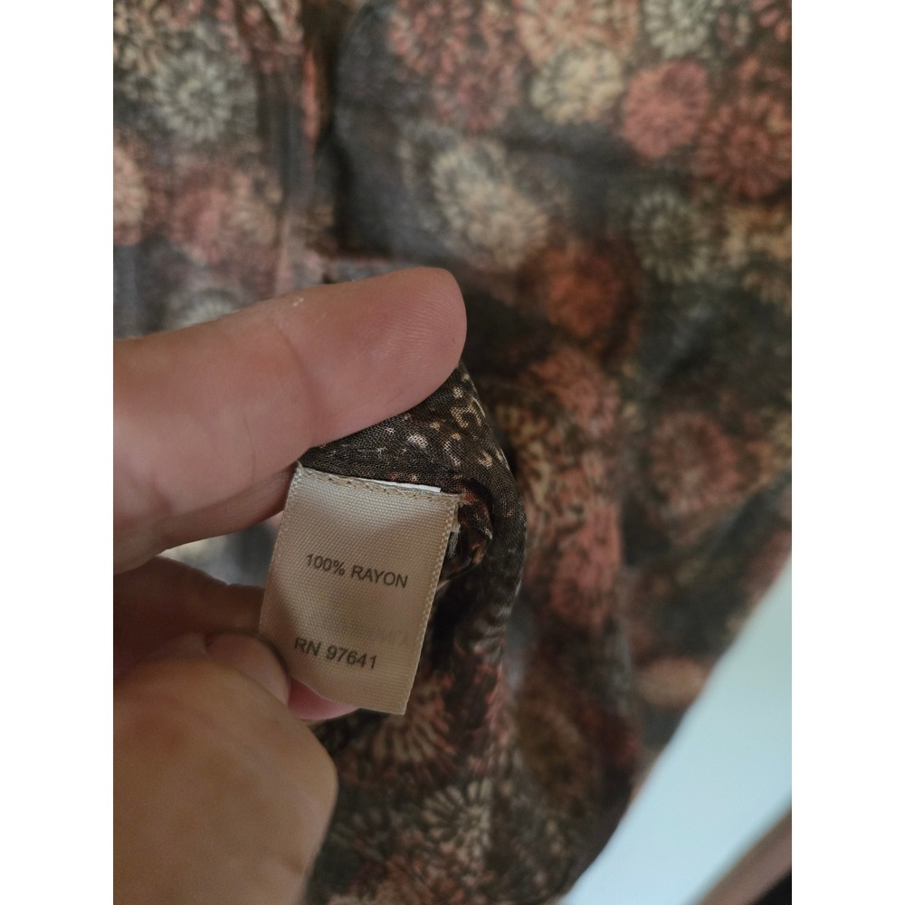 J. Jill Womens Brown Rust Medallion Floral Rayon Button Front Blouse Petite M - Picture 4 of 4